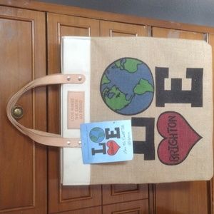 New With Tag Brighton Burlap And Leather Tote Bag